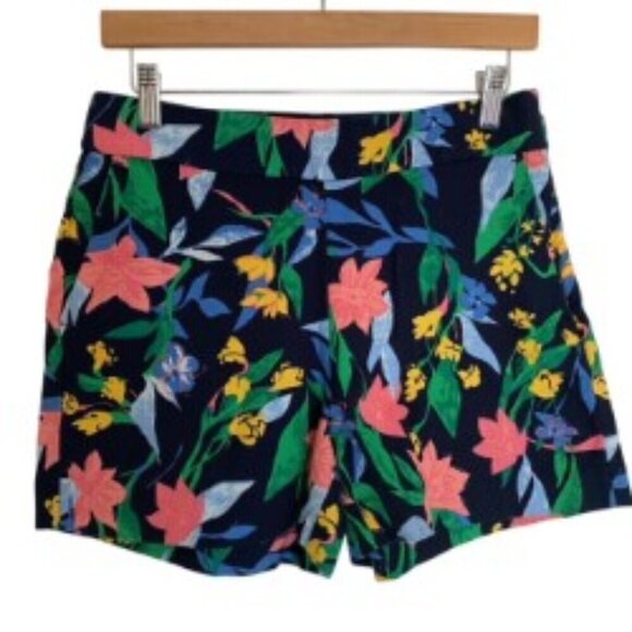 J. Crew Navy Floral High Waist Side Zip Shorts 6 - Picture 1 of 3